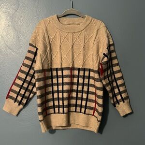 Kids argyle plaid sweater tan, red, and black. Used Excellent condition